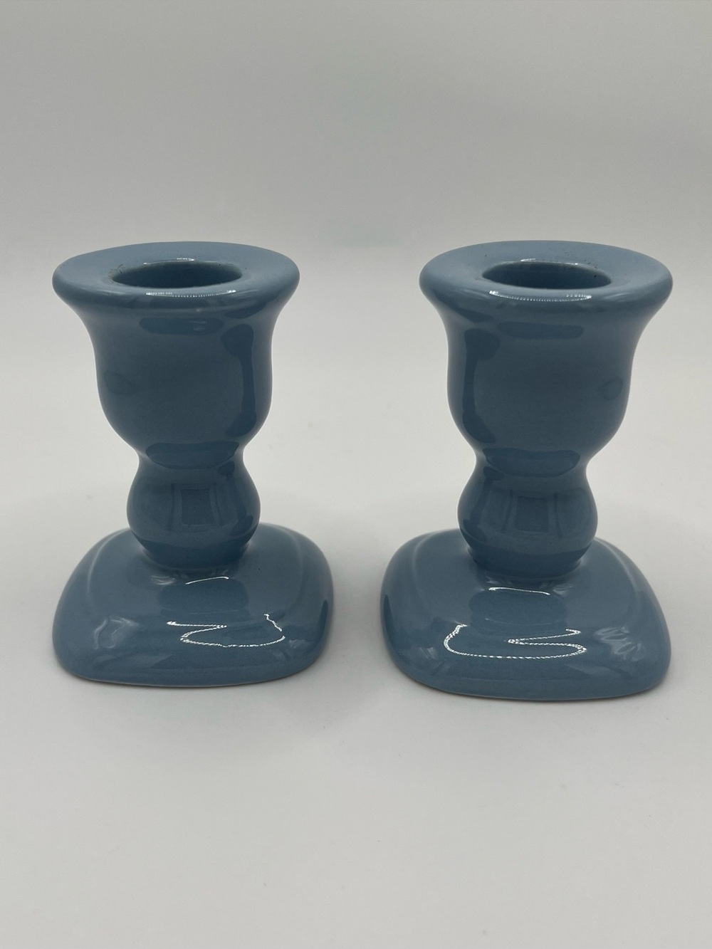 Vintage Partylite Country Blue Taper Candlestick Ceramic Holders - Set of 2